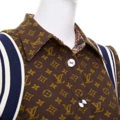 LOUIS VUITTON 2021 Reversible Monogram Cropped Varsity Knit Trim outerwear FR36