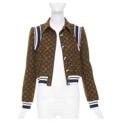 LOUIS VUITTON 2021 Reversible Monogram Cropped Varsity Knit Trim outerwear FR36