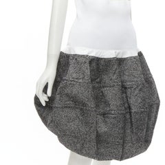 LOUIS VUITTON 2021 Runway white ribbed grey wool dropped bubble skirt FR34 XS