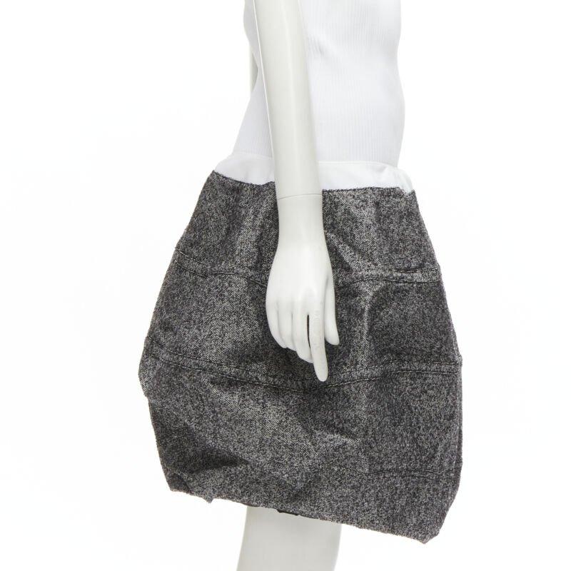 Gray LOUIS VUITTON 2021 Runway white ribbed grey wool dropped bubble skirt FR34 XS For Sale
