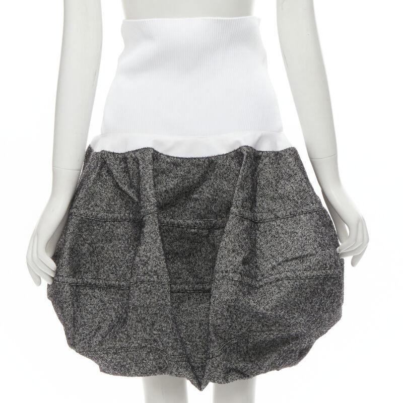 Women's LOUIS VUITTON 2021 Runway white ribbed grey wool dropped bubble skirt FR34 XS For Sale