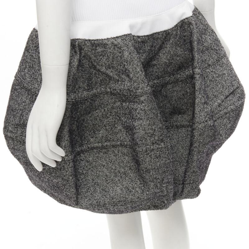 LOUIS VUITTON 2021 Runway white ribbed grey wool dropped bubble skirt FR34 XS For Sale 1