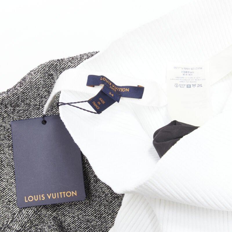 LOUIS VUITTON 2021 Runway white ribbed grey wool dropped bubble skirt FR34 XS For Sale 4