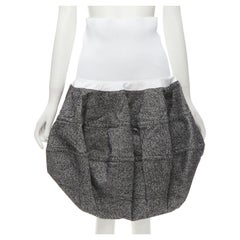 LOUIS VUITTON 2021 Runway white ribbed grey wool dropped bubble skirt FR34 XS