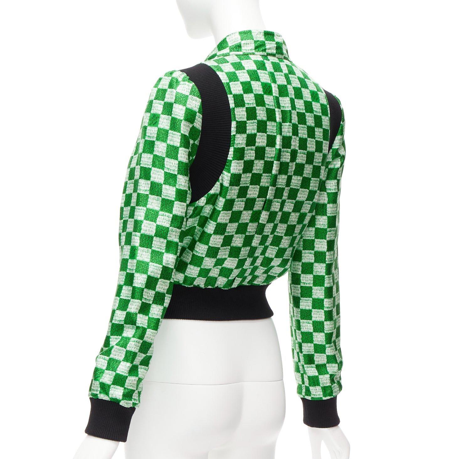LOUIS VUITTON 2022 100% silk Reversible green Damier cropped jacket FR34 XS For Sale 7