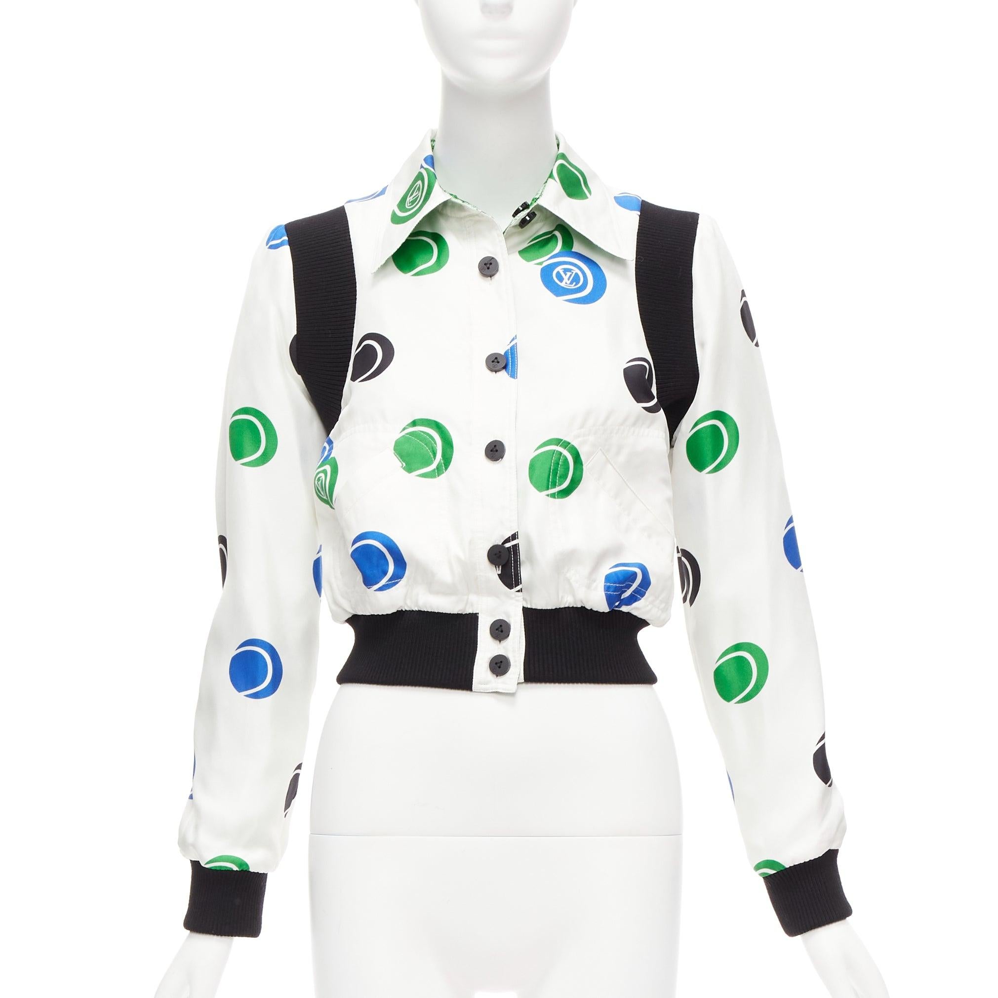 Women's LOUIS VUITTON 2022 100% silk Reversible green Damier cropped jacket FR34 XS For Sale