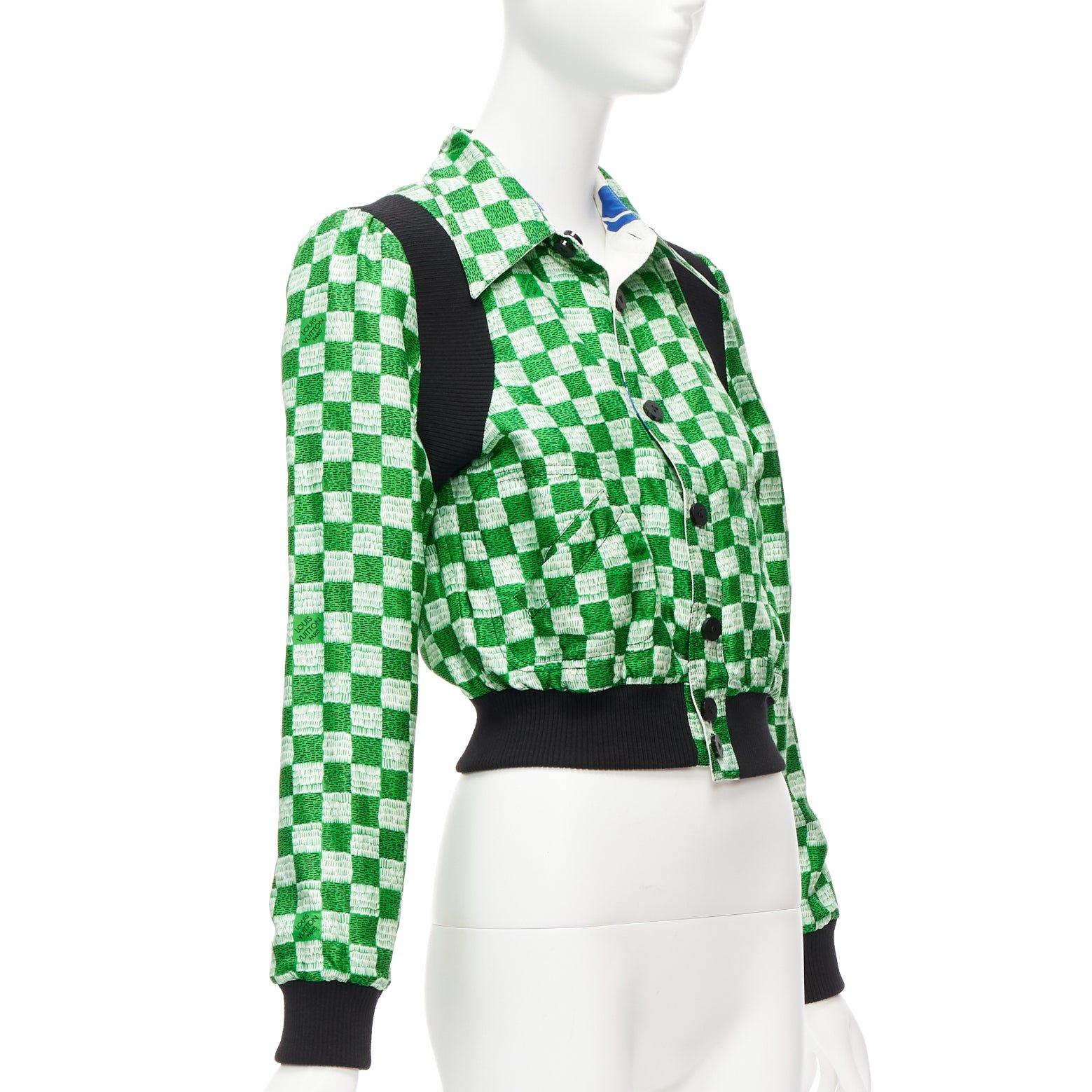 LOUIS VUITTON 2022 100% silk Reversible green Damier cropped jacket FR34 XS For Sale 1