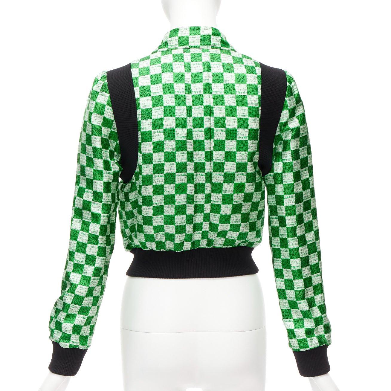 LOUIS VUITTON 2022 100% silk Reversible green Damier cropped jacket FR34 XS For Sale 5