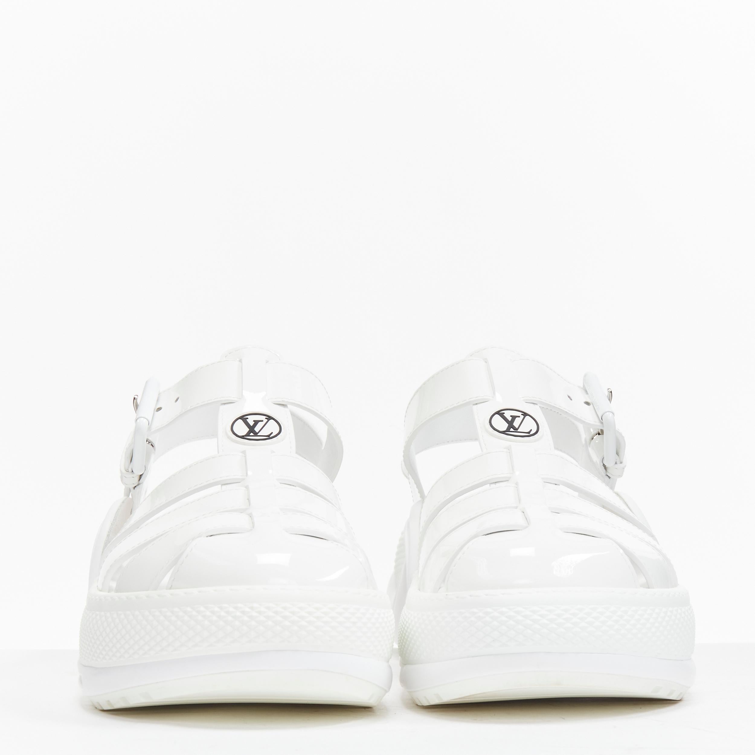 Gray LOUIS VUITTON 2022 Arch white patent leather chunky sole fisherman sandals EU38