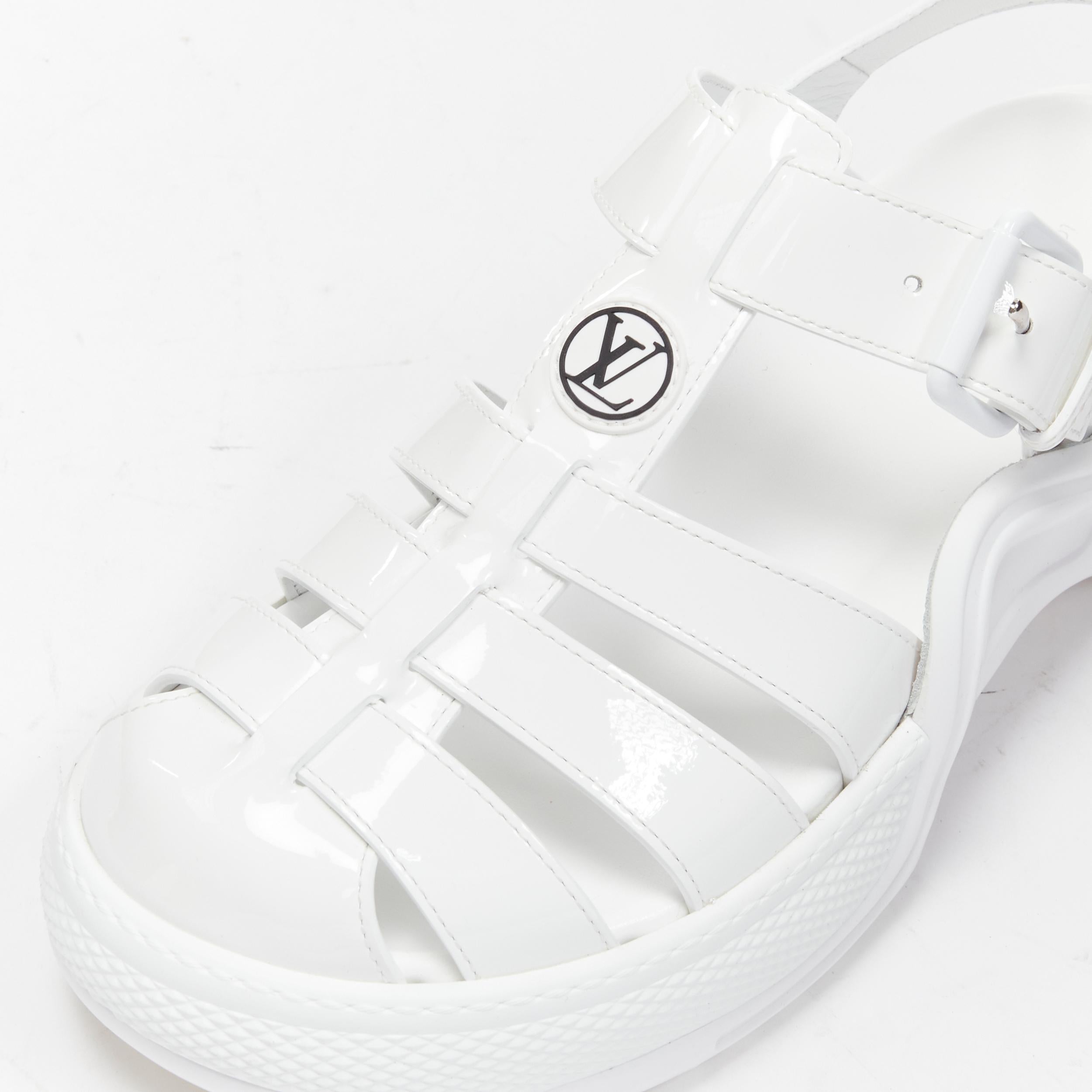 LOUIS VUITTON 2022 Arch white patent leather chunky sole fisherman sandals EU38 2