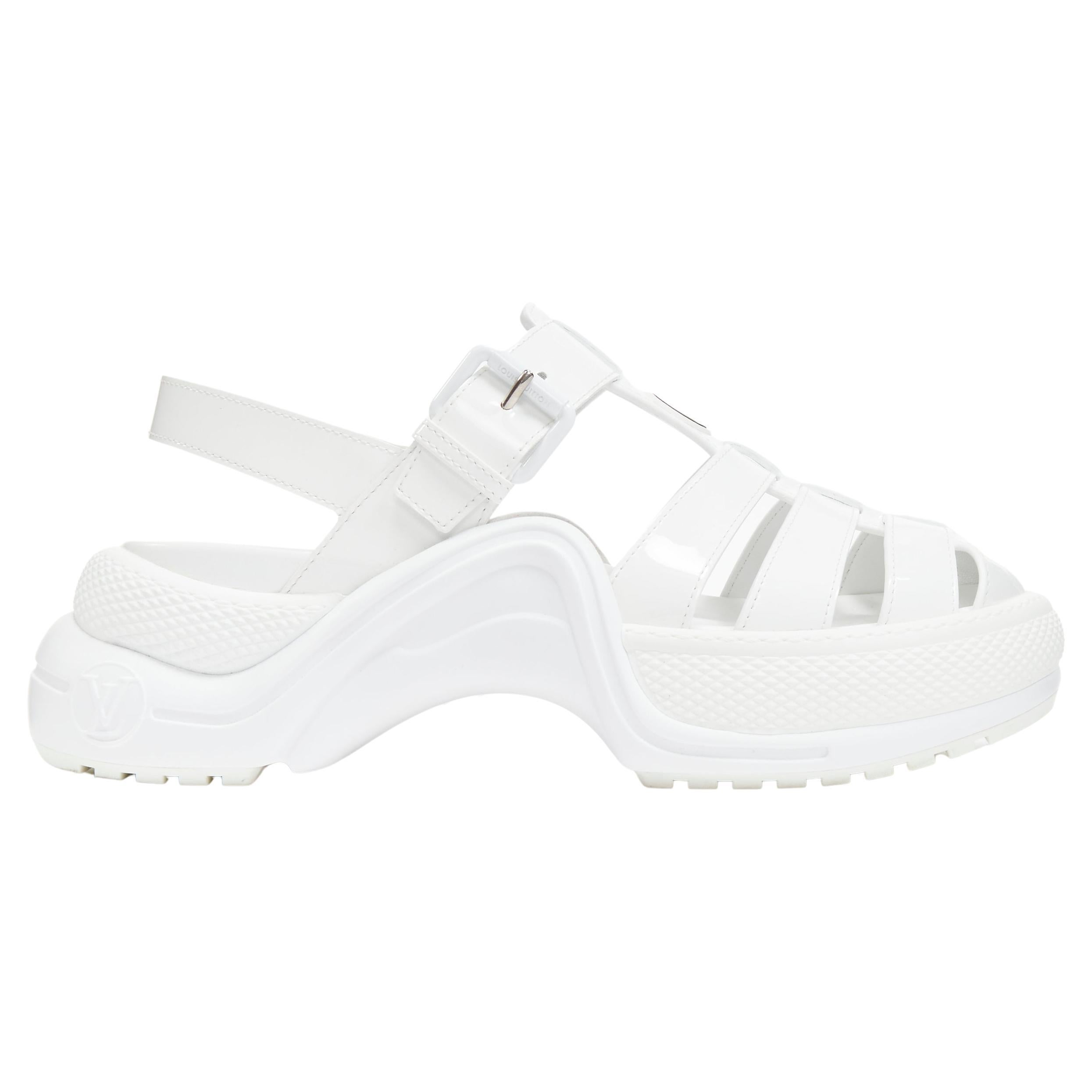 Louis Vuitton 2022 Arch White Patent Leather Chunky Sole Fisherman Sandals EU38