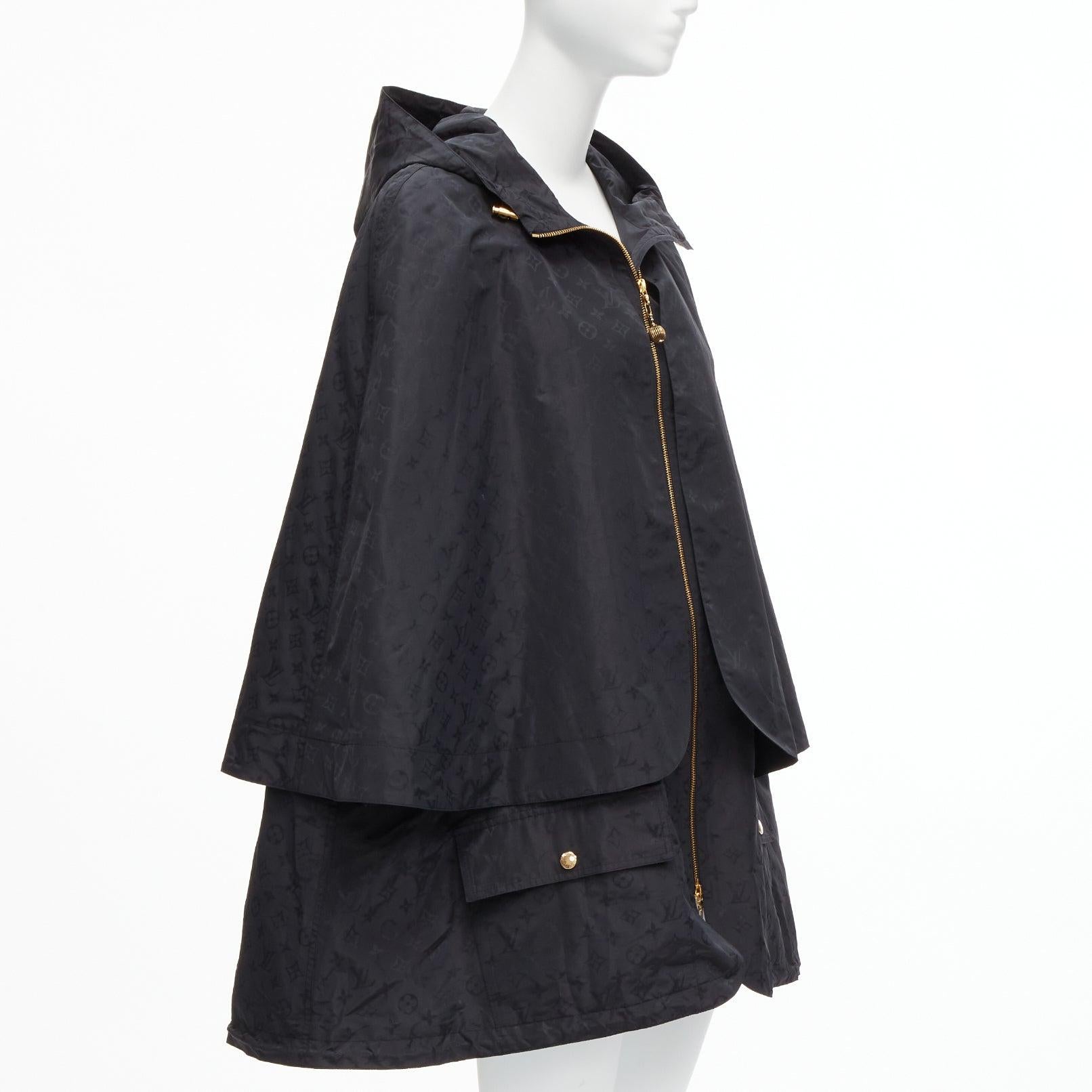 Black LOUIS VUITTON 2022 black LV logo monogram cape two way parka cape coat FR38 M