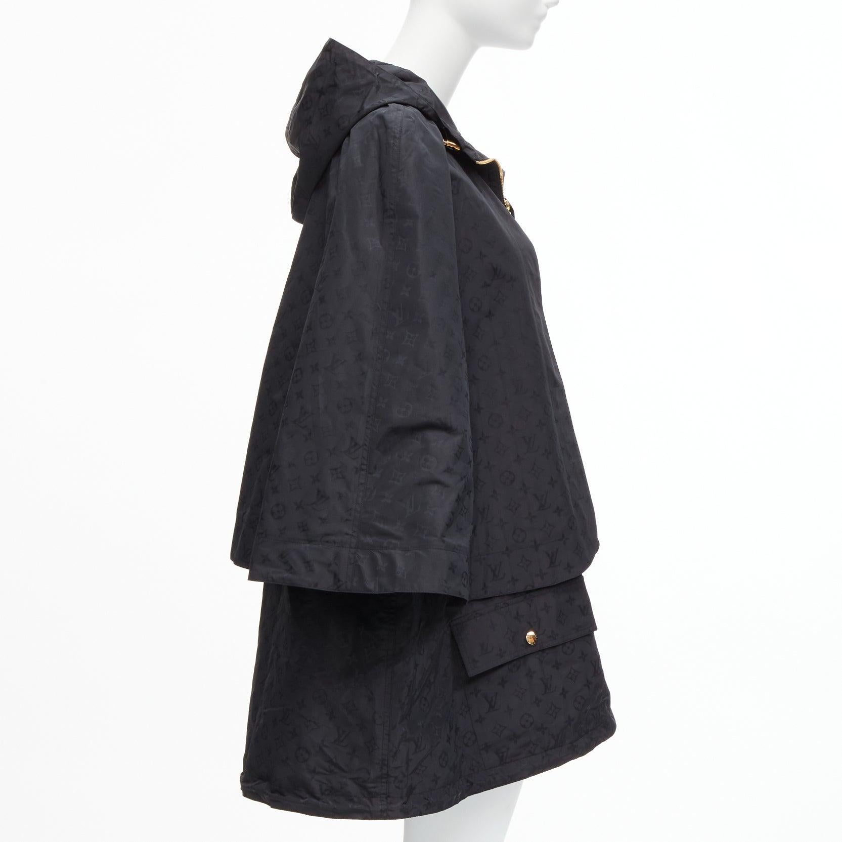 LOUIS VUITTON 2022 black LV logo monogram cape two way parka cape coat FR38 M In Excellent Condition In Hong Kong, NT