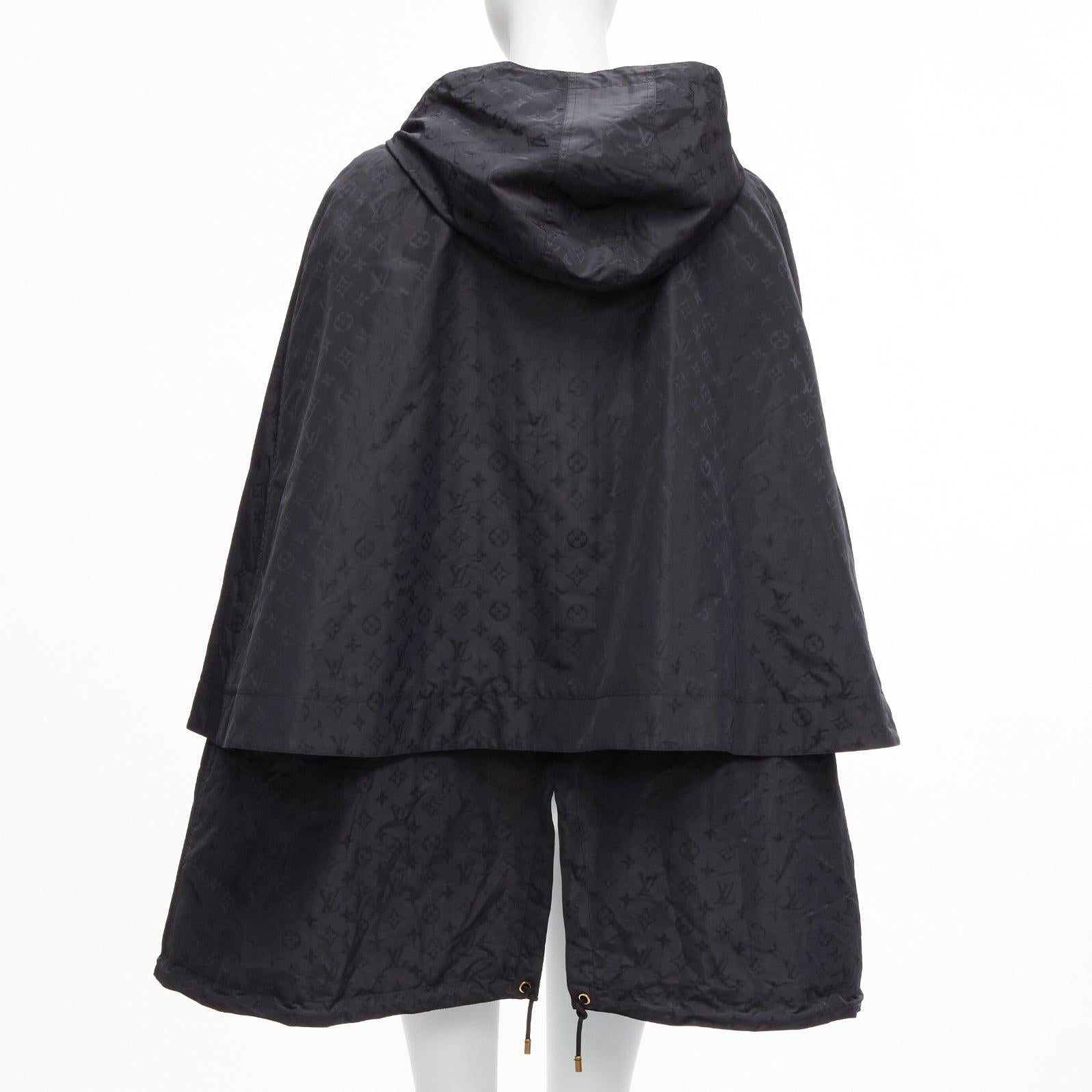 Women's LOUIS VUITTON 2022 black LV logo monogram cape two way parka cape coat FR38 M