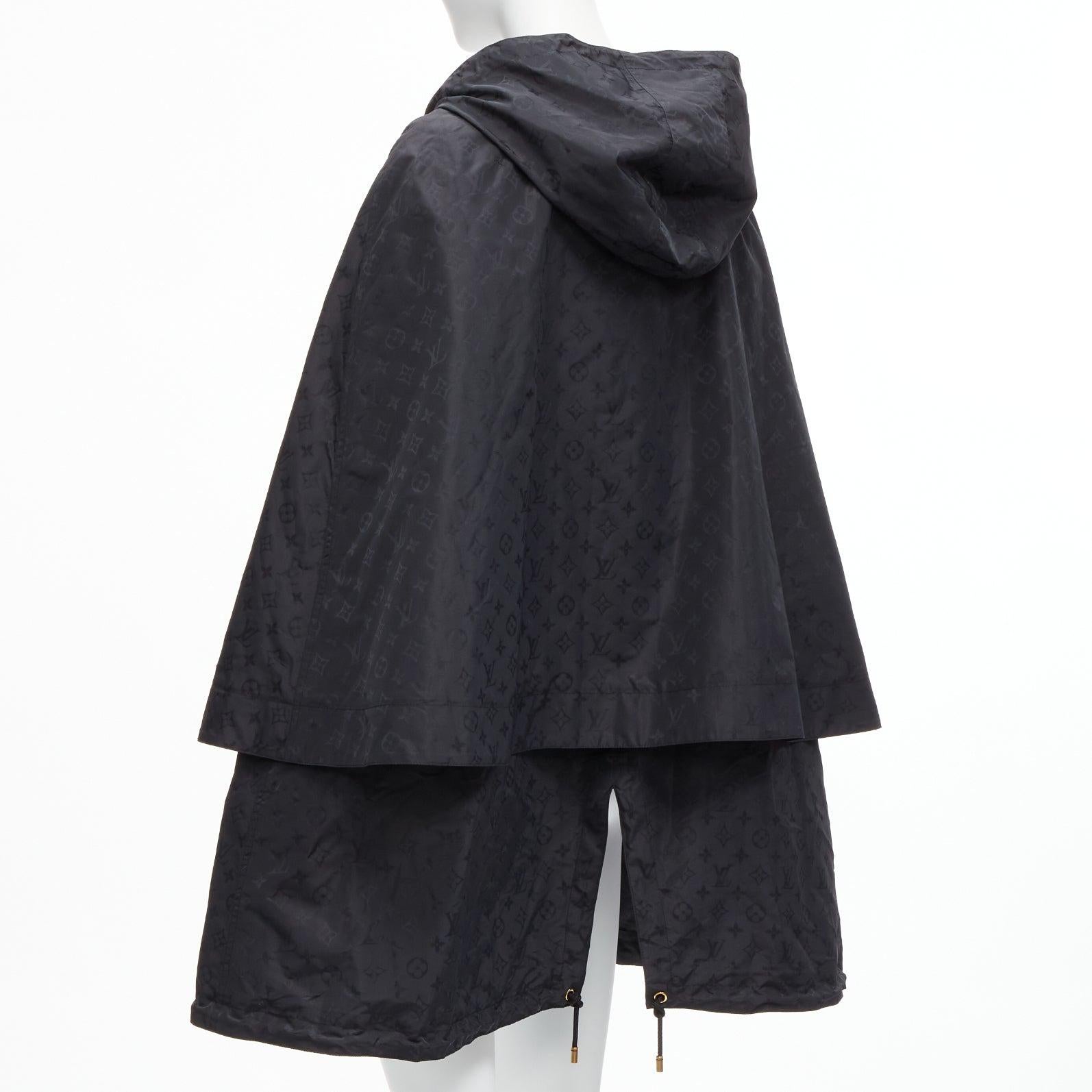 LOUIS VUITTON 2022 black LV logo monogram cape two way parka cape coat FR38 M 1