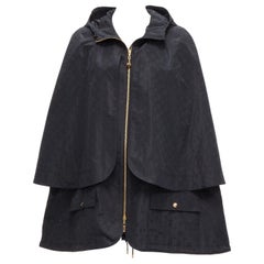 LOUIS VUITTON 2022 black LV logo monogram cape two way parka cape coat FR38 M