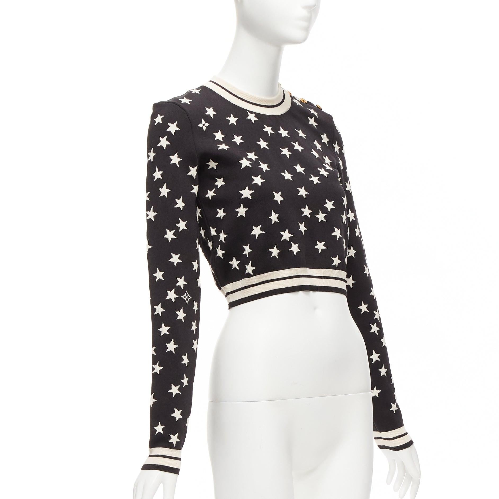 Black LOUIS VUITTON 2022 black white star LV logo silk blend crop sweater S For Sale