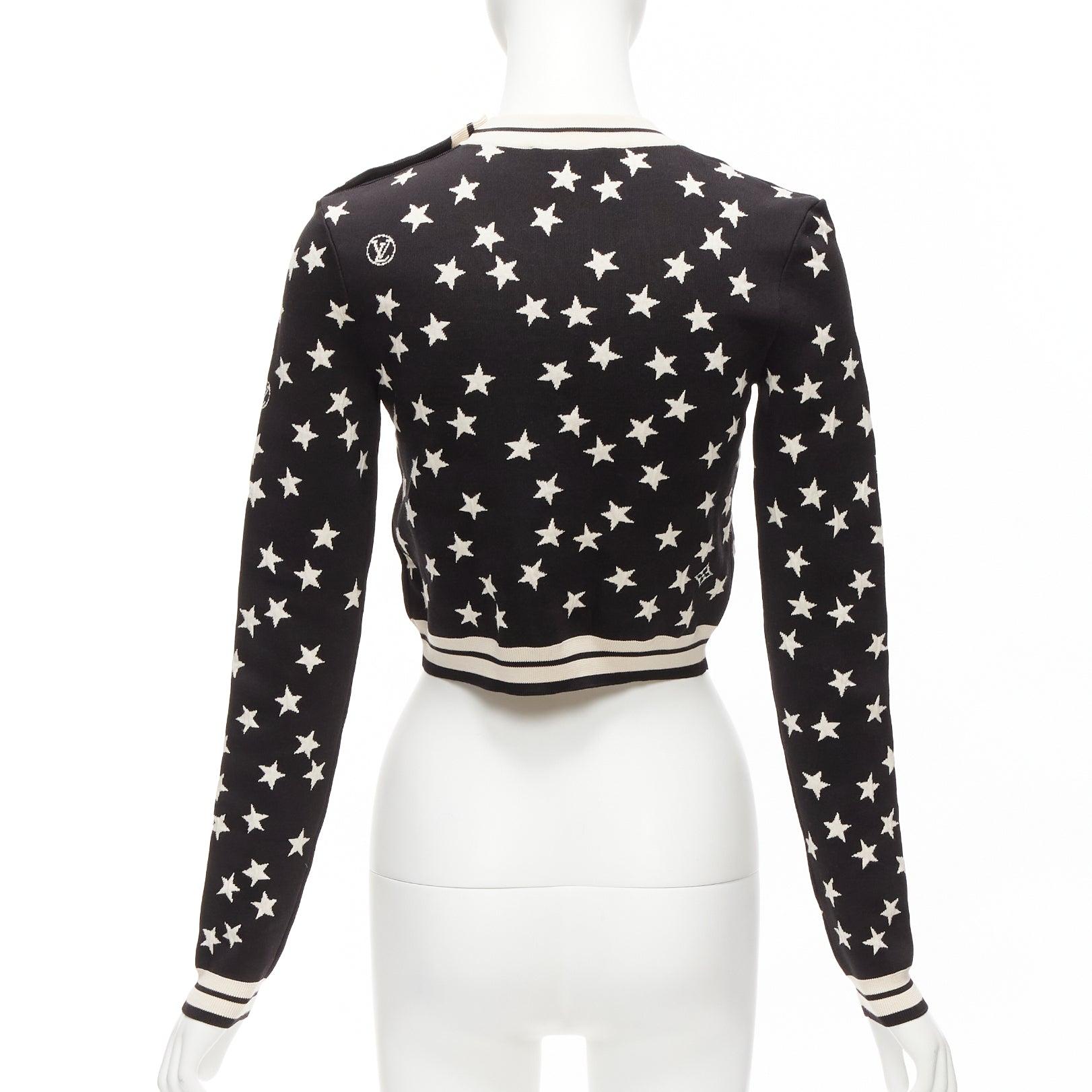 Women's LOUIS VUITTON 2022 black white star LV logo silk blend crop sweater S For Sale