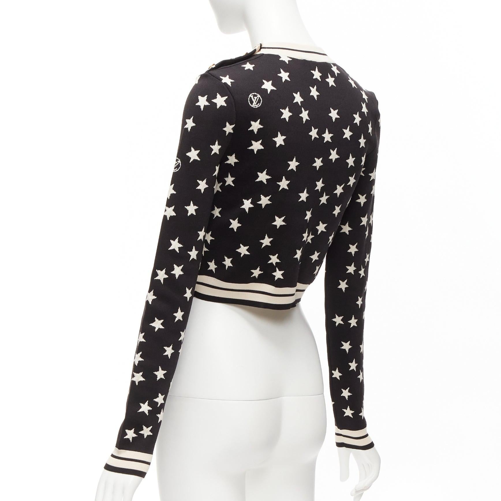 LOUIS VUITTON 2022 black white star LV logo silk blend crop sweater S For Sale 2