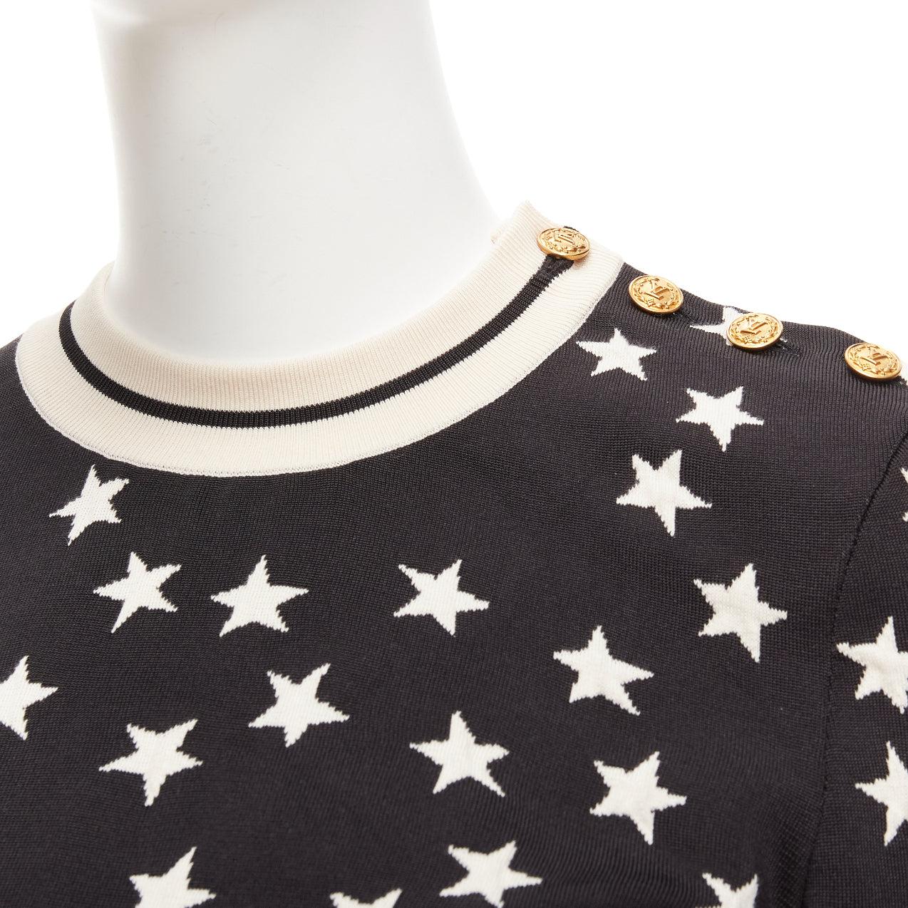 LOUIS VUITTON 2022 black white star LV logo silk blend crop sweater S For Sale 2