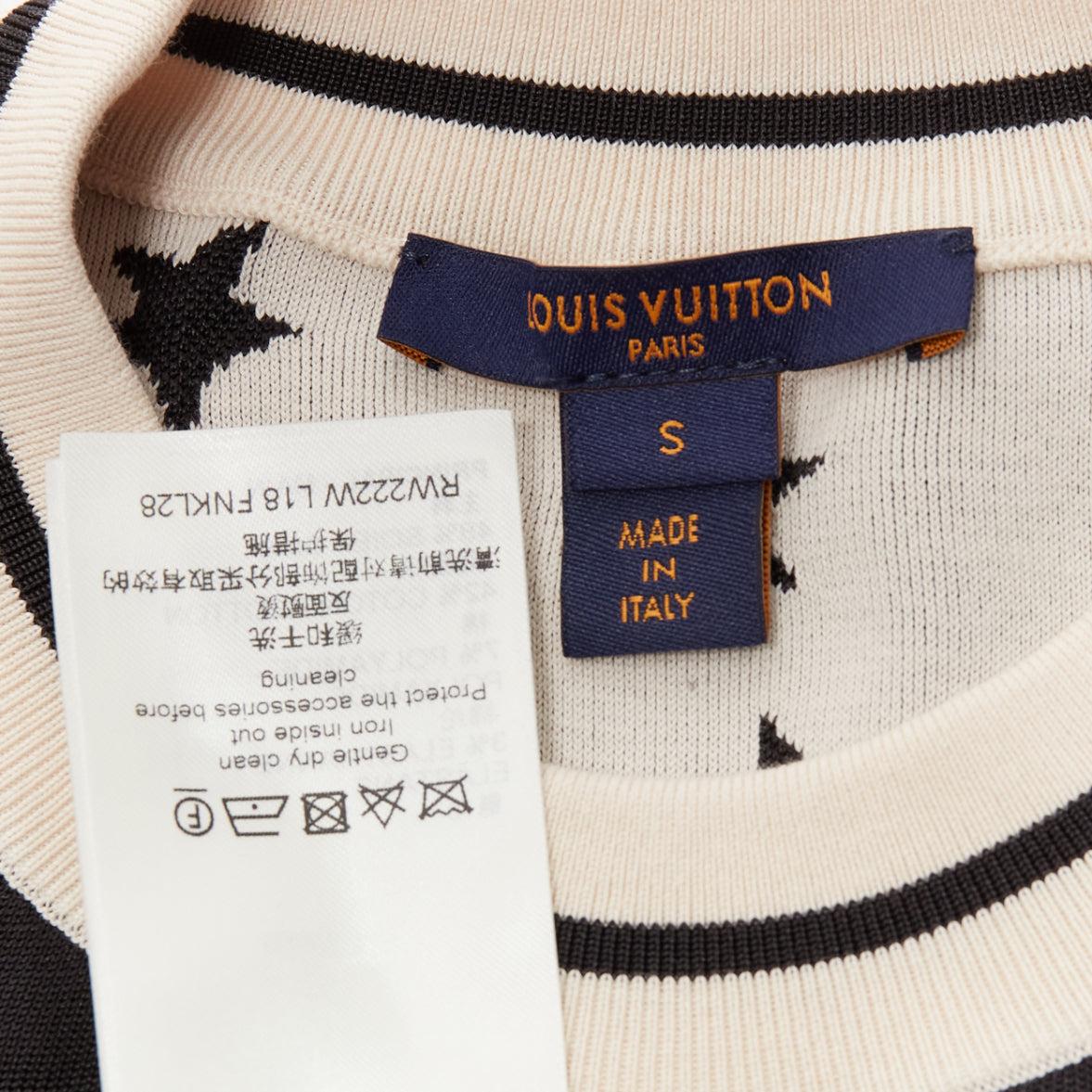 LOUIS VUITTON 2022 Schwarz-Weißer Pullover aus Seidenmischung mit Stern LV-Logo und Seidenmischung S im Angebot 4