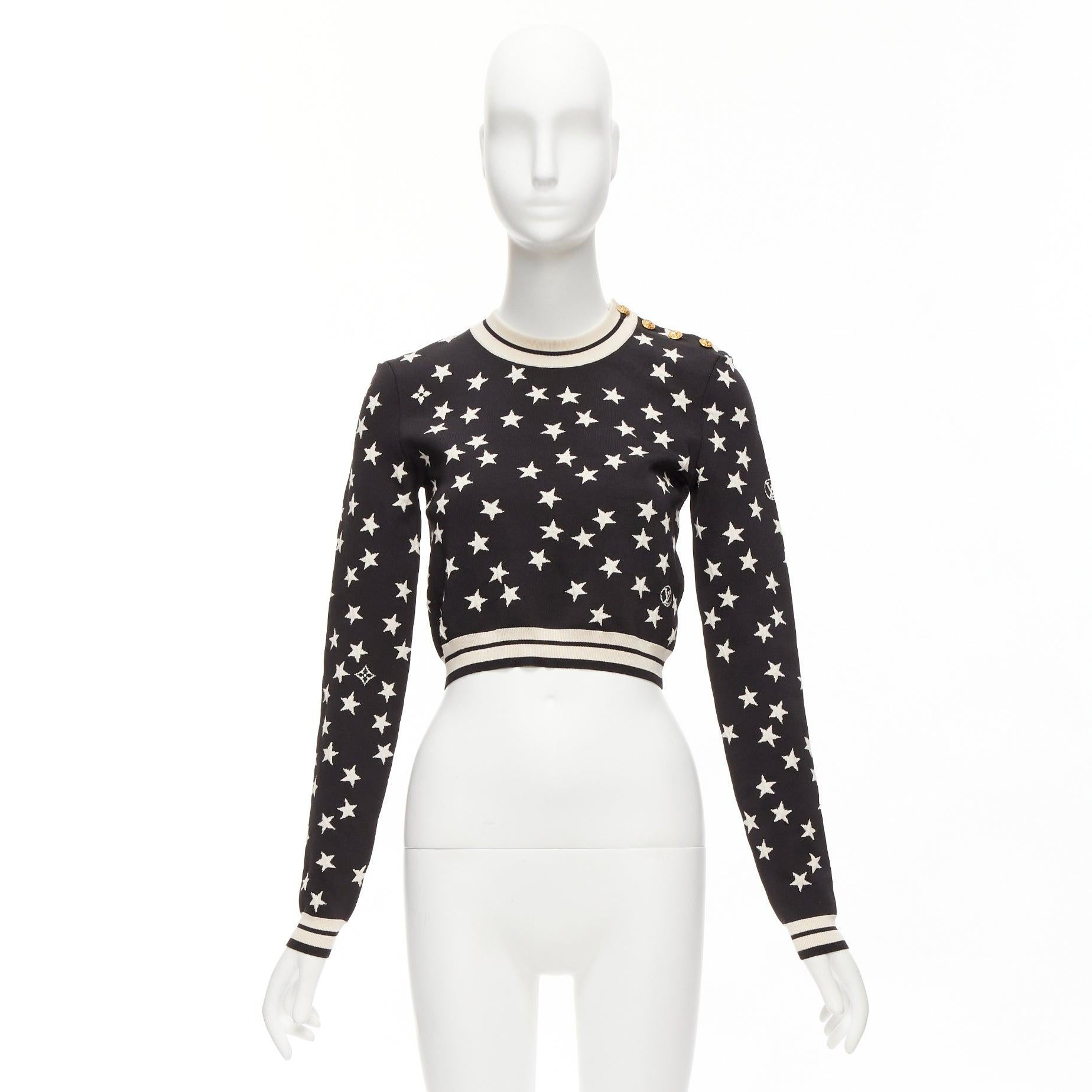 LOUIS VUITTON 2022 black white star LV logo silk blend crop sweater S For Sale 4