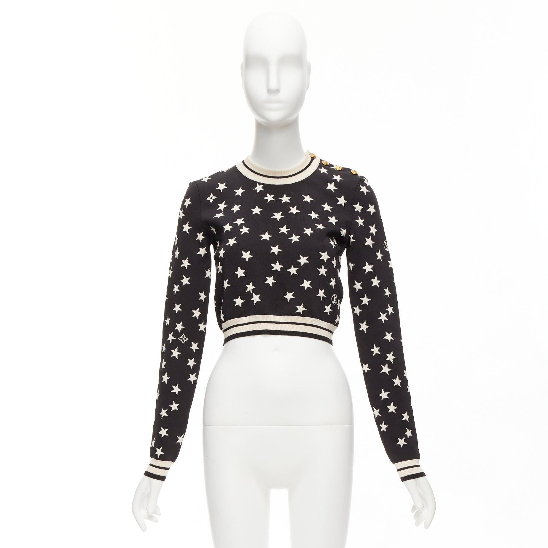 LOUIS VUITTON 2022 black white star LV logo silk blend crop sweater S For Sale 5
