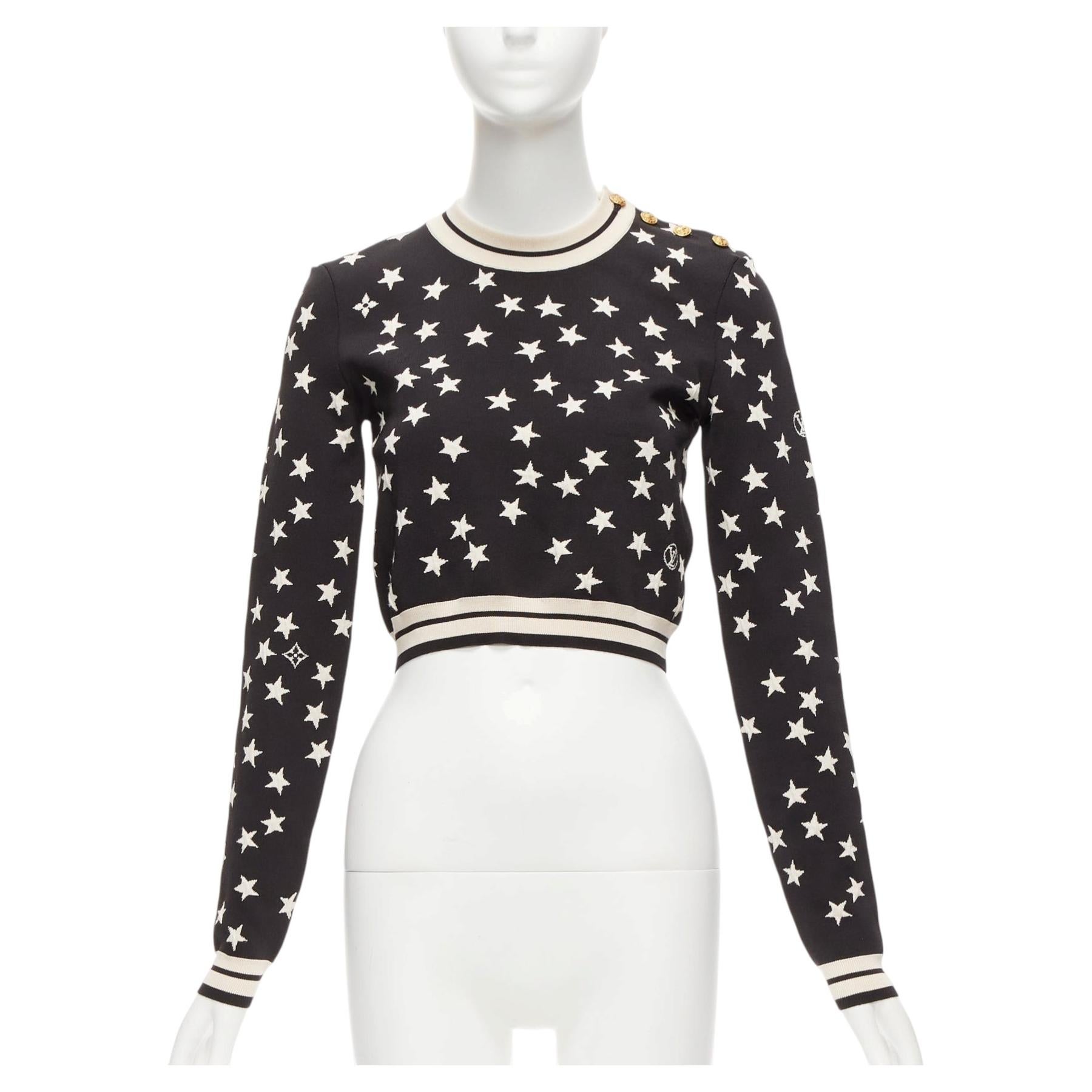 LOUIS VUITTON 2022 noir blanc étoile logo LV soie mélangée pull crop S