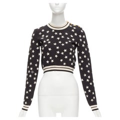 LOUIS VUITTON 2022 black white star LV logo silk blend crop sweater S
