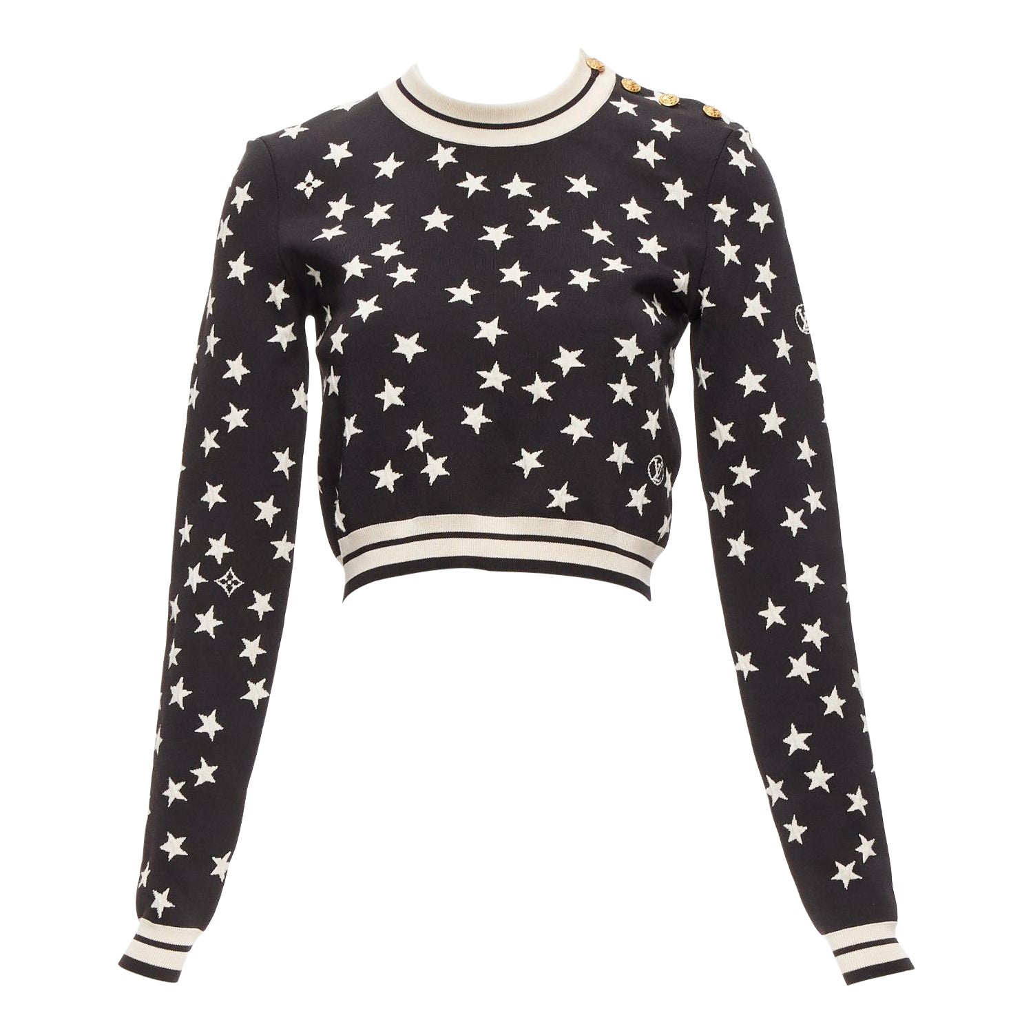 LOUIS VUITTON 2022 Schwarz-Weißer Pullover aus Seidenmischung mit Stern LV-Logo und Seidenmischung S