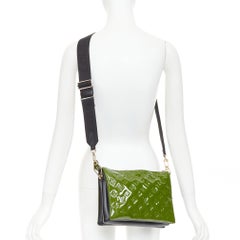 LOUIS VUITTON 2022 Coussin PM green patent monogram embossed trio crossbody bag