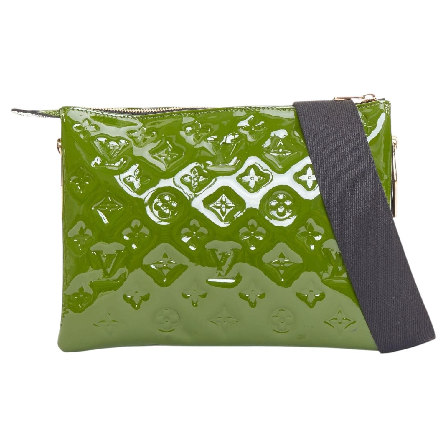 LOUIS VUITTON 2022 Coussin PM green patent monogram embossed trio crossbody bag