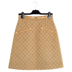 Louis vuitton 2022 Jupe FR38 Beige Wolle Monogramm A Linie Rock US8 Neu mit Etikett