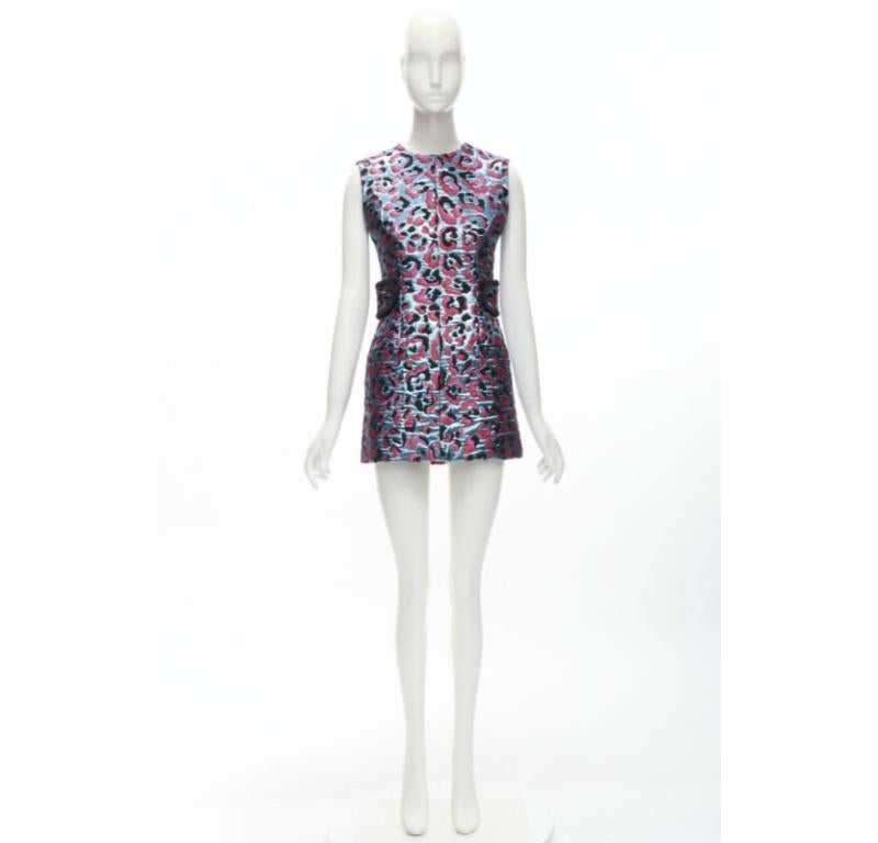 LOUIS VUITTON 2022 metallic blue pink leopard jacquard strap belt dress FR34 XS For Sale 5