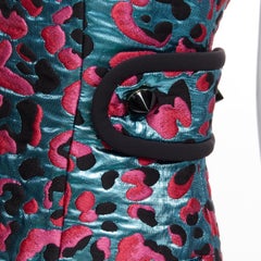 LOUIS VUITTON 2022 metallic blue pink leopard jacquard strap belt dress FR34 XS