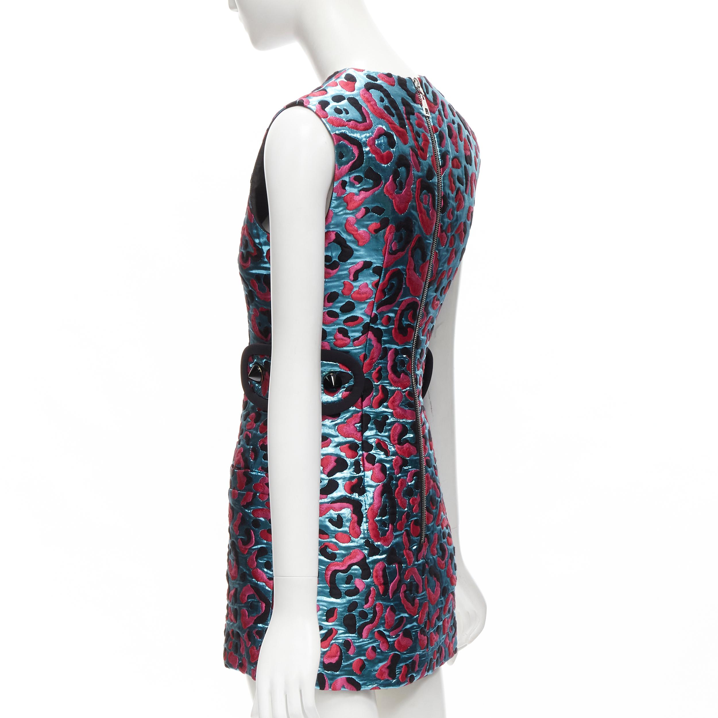 LOUIS VUITTON 2022 metallic blue pink leopard jacquard strap belt dress FR34 XS For Sale 1