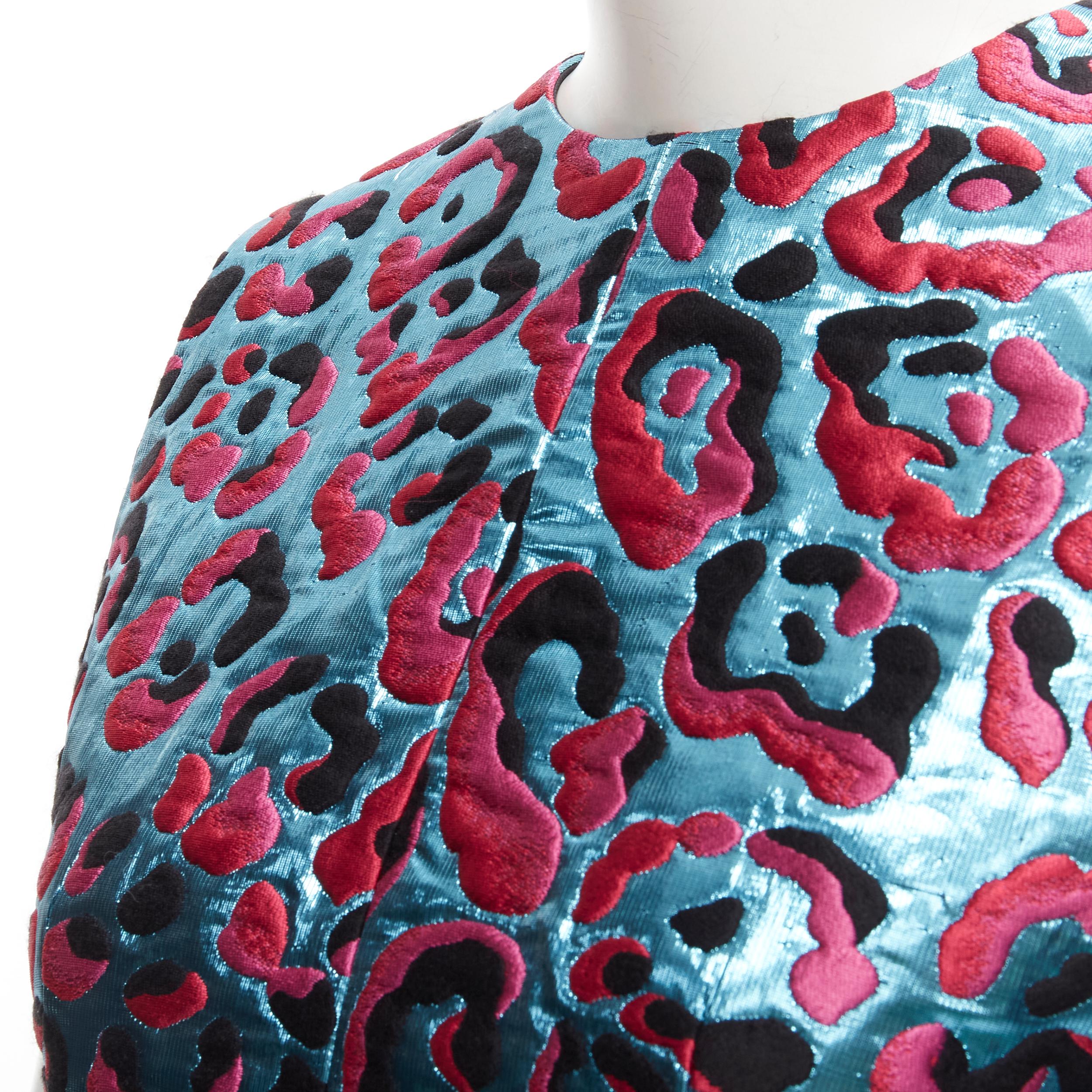 LOUIS VUITTON 2022 metallic blue pink leopard jacquard strap belt dress FR34 XS For Sale 2