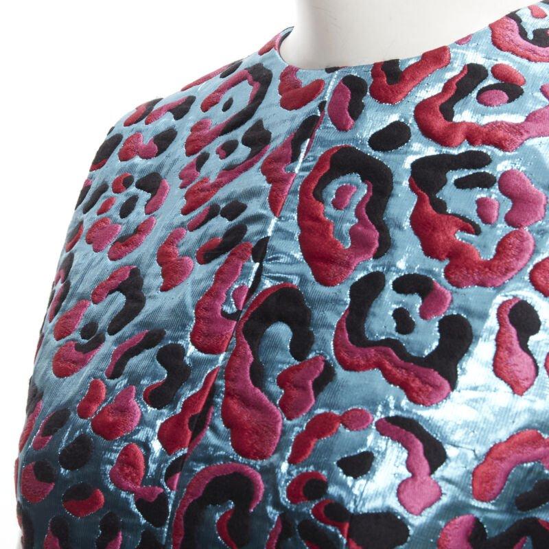 LOUIS VUITTON 2022 metallic blue pink leopard jacquard strap belt dress FR34 XS For Sale 2