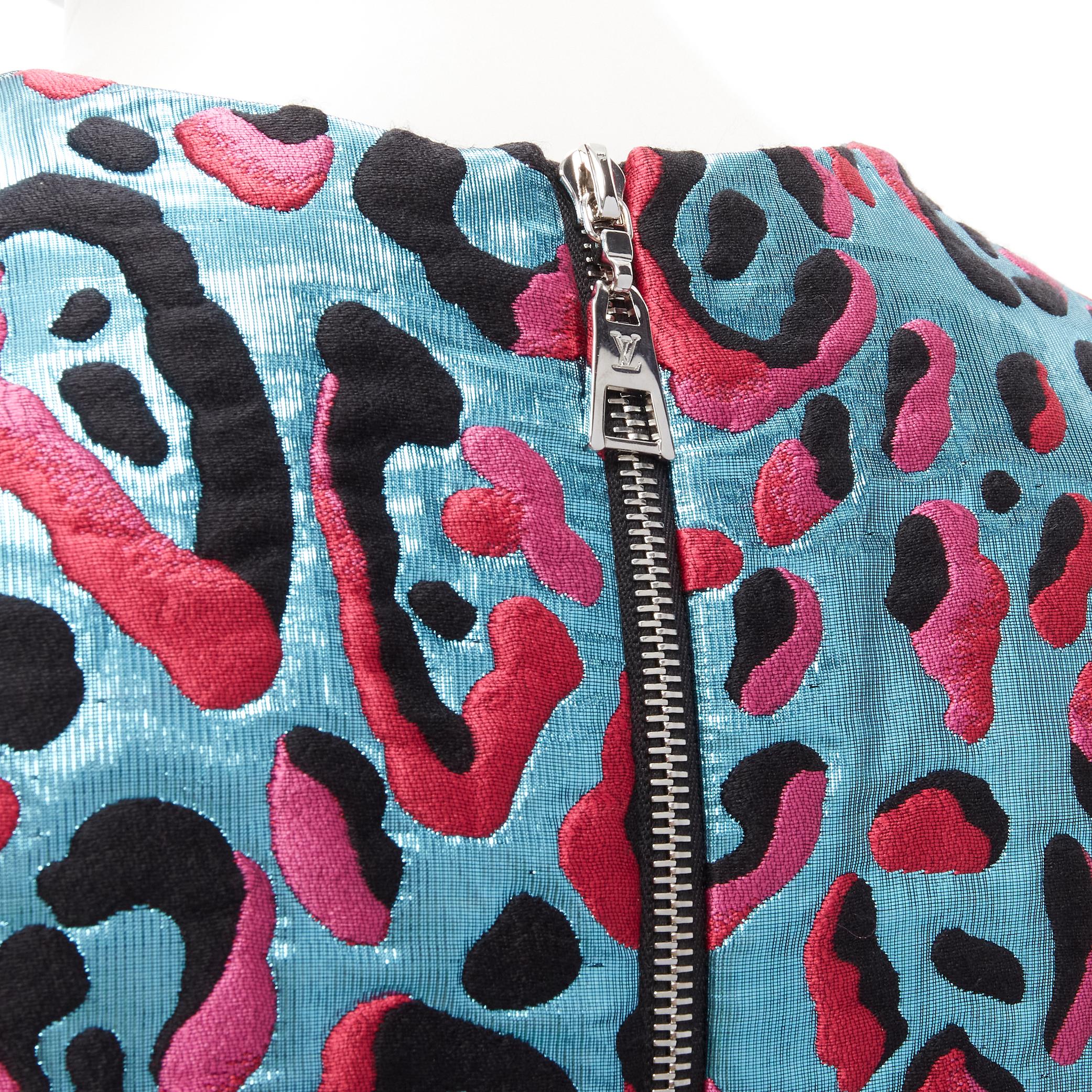 LOUIS VUITTON 2022 metallic blue pink leopard jacquard strap belt dress FR34 XS For Sale 3