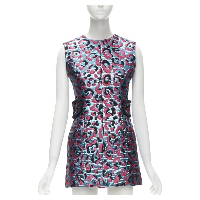 LOUIS VUITTON 2022 metallic blue pink leopard jacquard strap belt dress FR34 XS