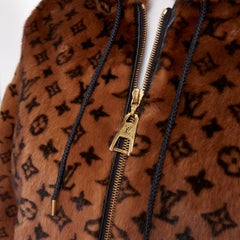 LOUIS VUITTON 2022 Monogram Mink Fur drawstring zip up hooded jacket FR34 XS