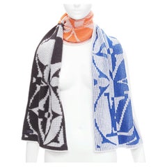 LOUIS VUITTON 2022 orange blue black LV flower colorblocked intarsia scarf