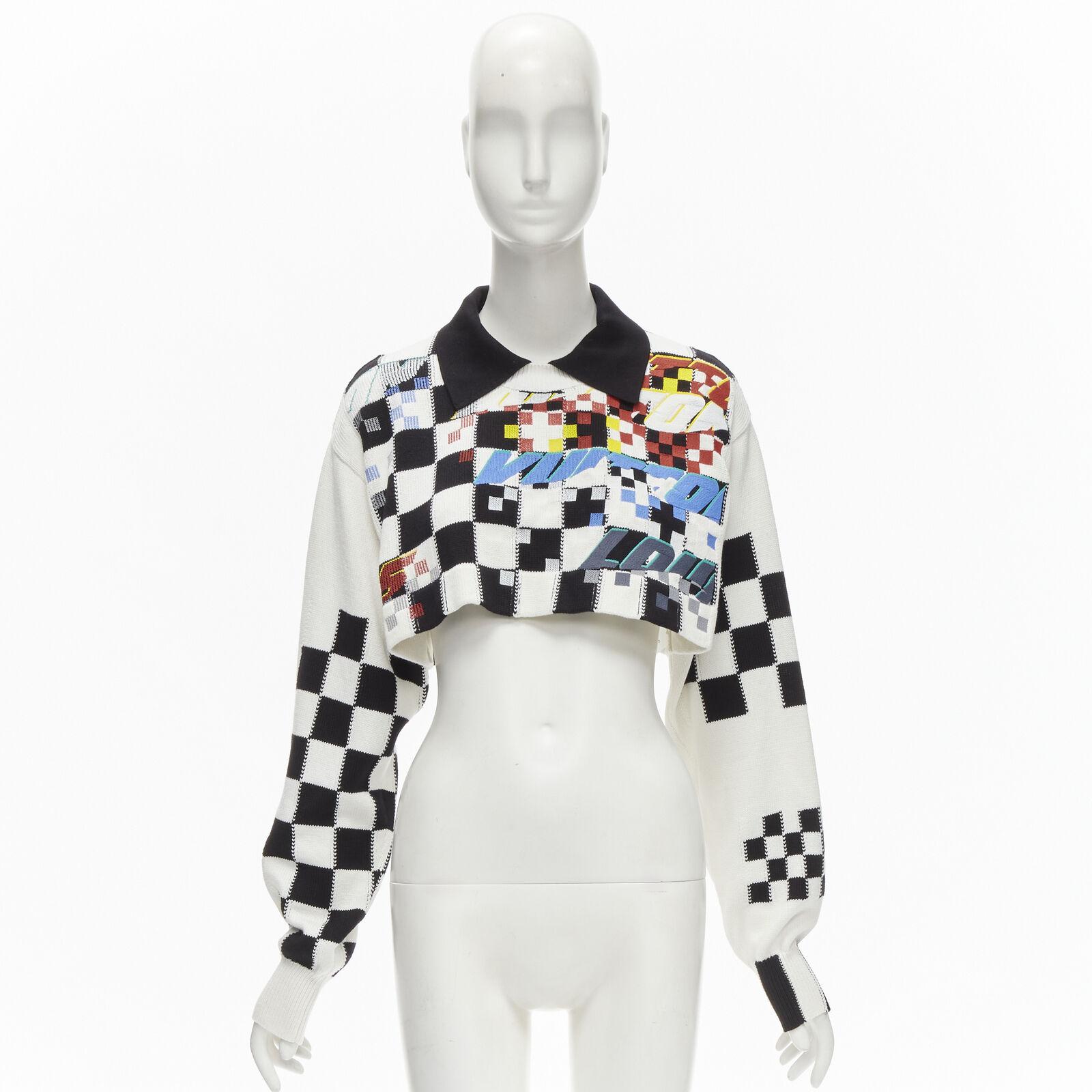 LOUIS VUITTON 2022 Racecar white Damier logo embroidery cropped pullover S 5