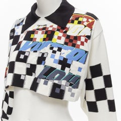 LOUIS VUITTON 2022 Racecar white Damier logo embroidery cropped pullover S