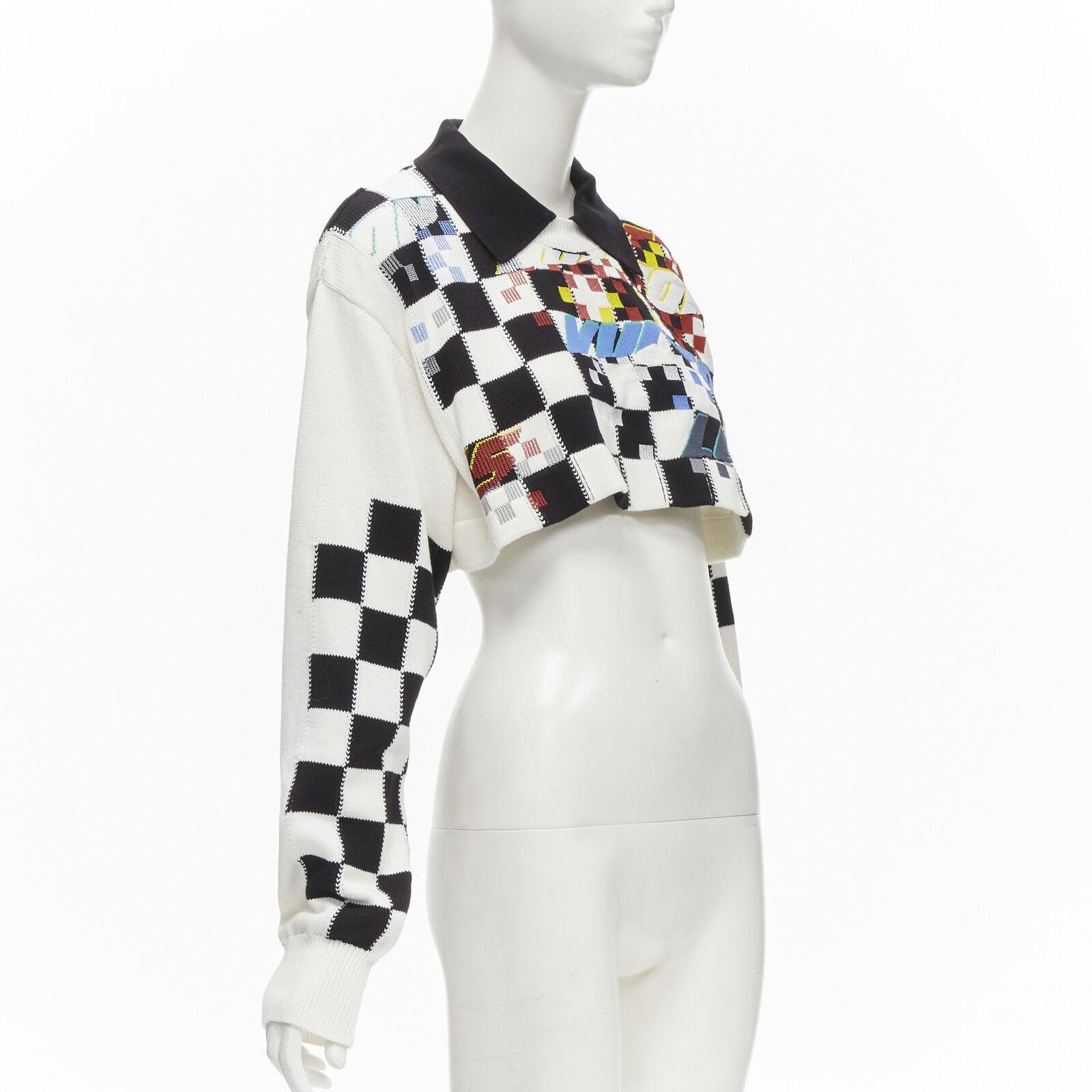 Gray LOUIS VUITTON 2022 Racecar white Damier logo embroidery cropped pullover S