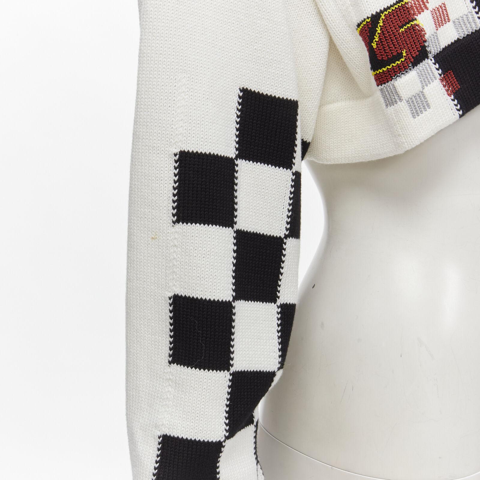 LOUIS VUITTON 2022 Racecar white Damier logo embroidery cropped pullover S 2