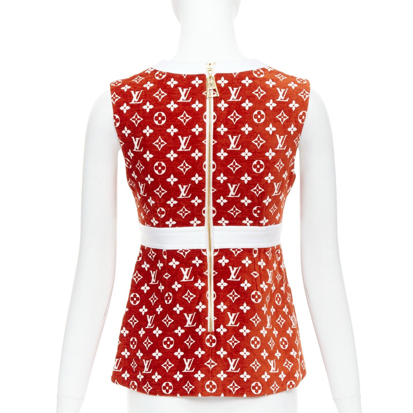 LOUIS VUITTON 2022 rot weiß LV Monogram gold Rücken Reißverschluss Schößchen Top FR34 XS Damen im Angebot