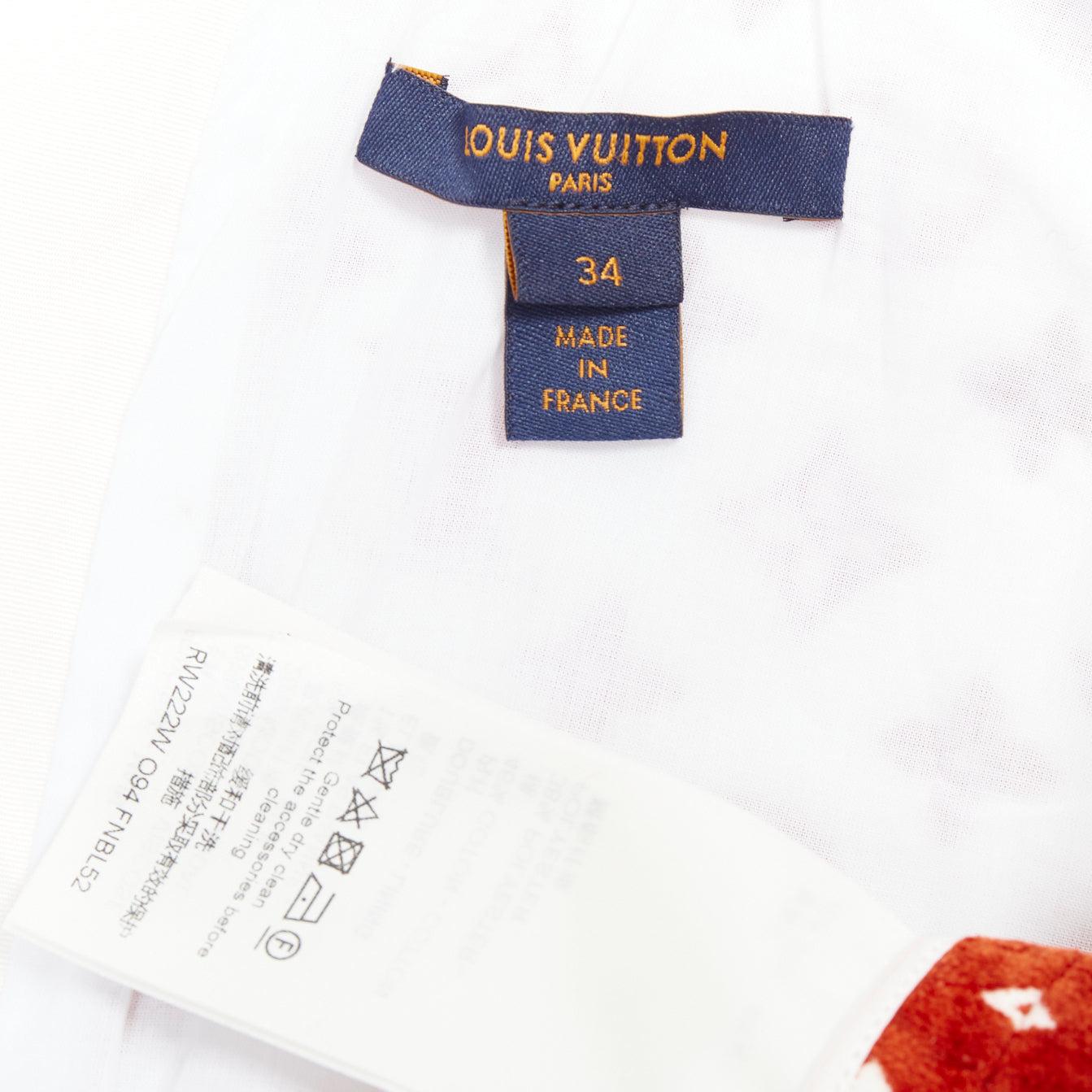 LOUIS VUITTON 2022 rot weiß LV Monogram gold Rücken Reißverschluss Schößchen Top FR34 XS im Angebot 3