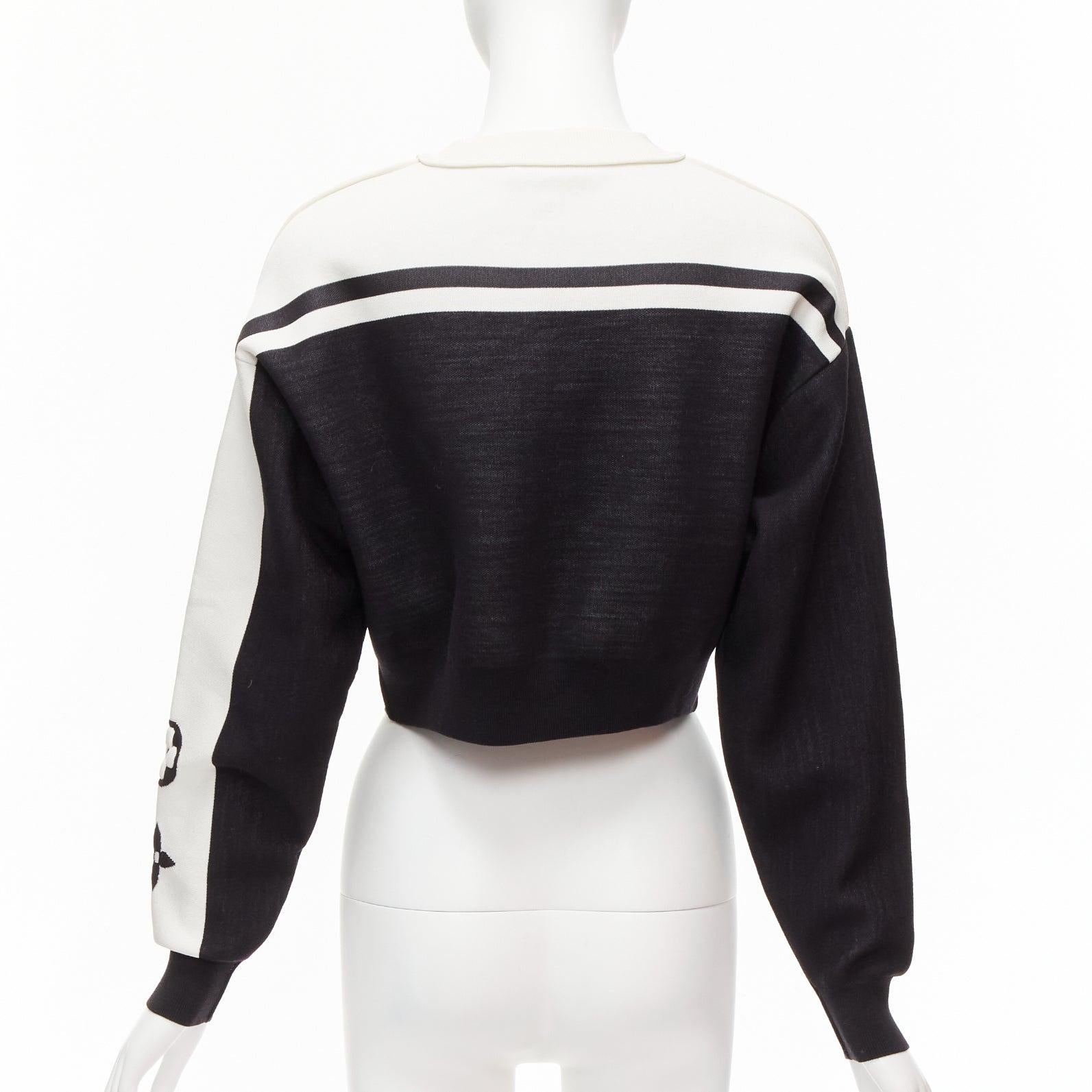 Women's LOUIS VUITTON 2022 Runway black white floral motif cropped sweater XXS For Sale