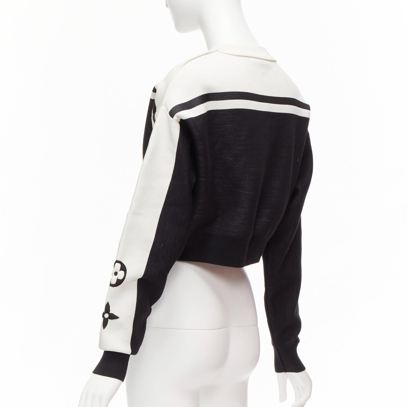 LOUIS VUITTON 2022 Runway black white floral motif cropped sweater XXS For Sale 1